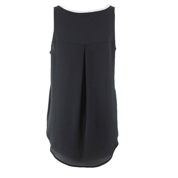 Metaphor Sz XS Black White Sheer Patch Pockets Pleat Back 100% Polyester Top