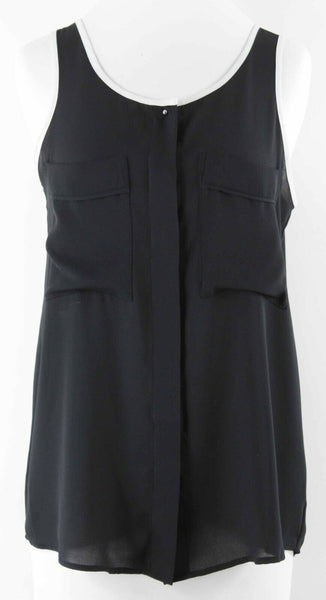 Metaphor Sz XS Black White Sheer Patch Pockets Pleat Back 100% Polyester Top