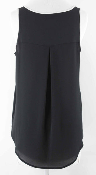Metaphor Sz XS Black White Sheer Patch Pockets Pleat Back 100% Polyester Top