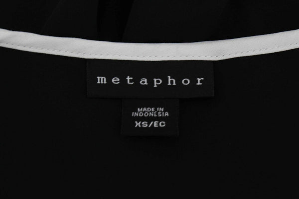 Metaphor Sz XS Black White Sheer Patch Pockets Pleat Back 100% Polyester Top
