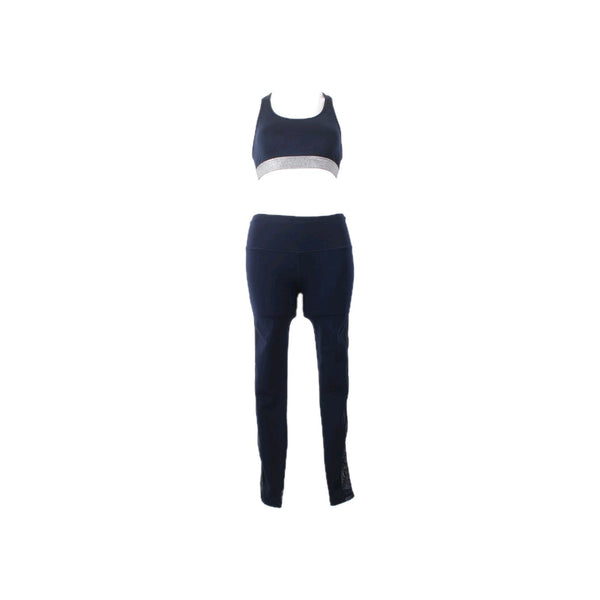 Victoria Sport AW Bra Legging Set Sz SP Navy Blue Silver Metallic Poly AW Set