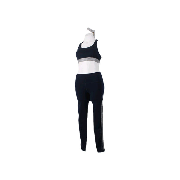 Victoria Sport AW Bra Legging Set Sz SP Navy Blue Silver Metallic Poly AW Set