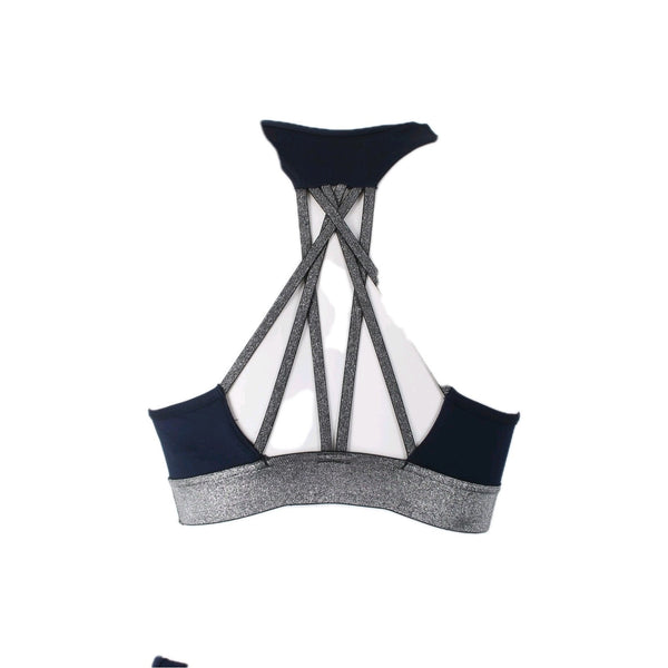 Victoria Sport AW Bra Legging Set Sz SP Navy Blue Silver Metallic Poly AW Set