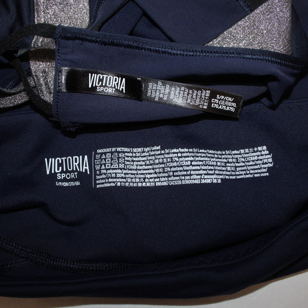 Victoria Sport AW Bra Legging Set Sz SP Navy Blue Silver Metallic Poly AW Set