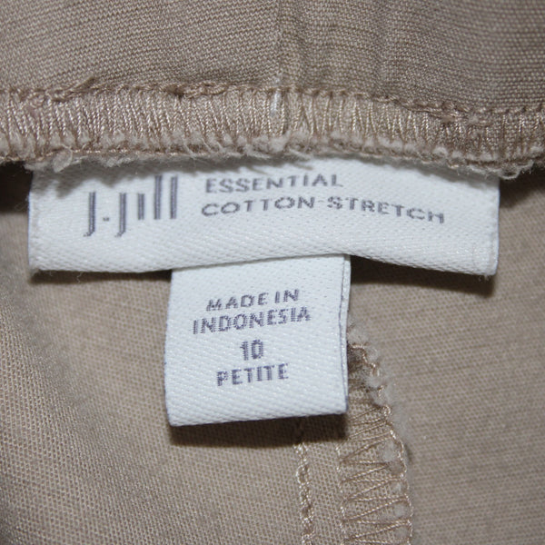 J Jill Pant Sz 10P X 26 Tan Elastic Waist Pockets Cotton Spandex Capri Pant