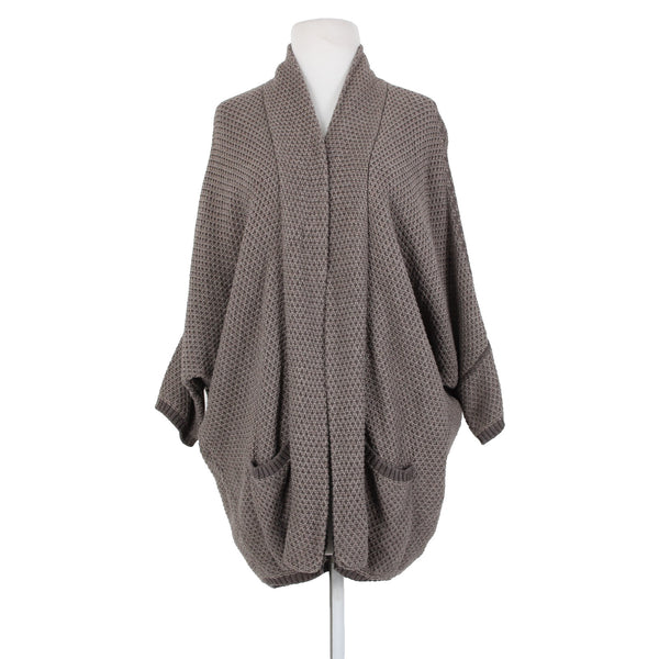 Splendid Sz M Brown Pockets Over Sized Knit Cotton Nylon Silk Wrap Sweater