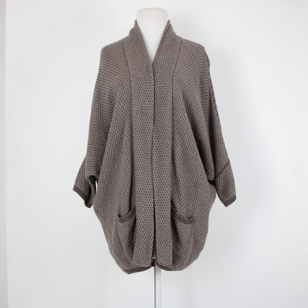 Splendid Sz M Brown Pockets Over Sized Knit Cotton Nylon Silk Wrap Sweater