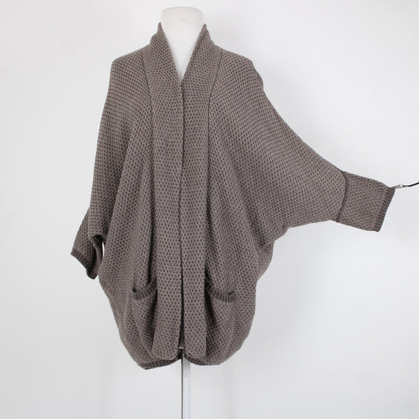 Splendid Sz M Brown Pockets Over Sized Knit Cotton Nylon Silk Wrap Sweater