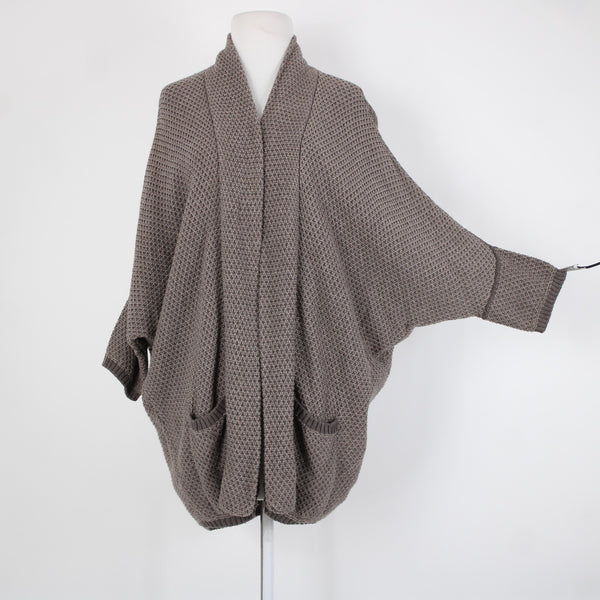 Splendid Sz M Brown Pockets Over Sized Knit Cotton Nylon Silk Wrap Sweater