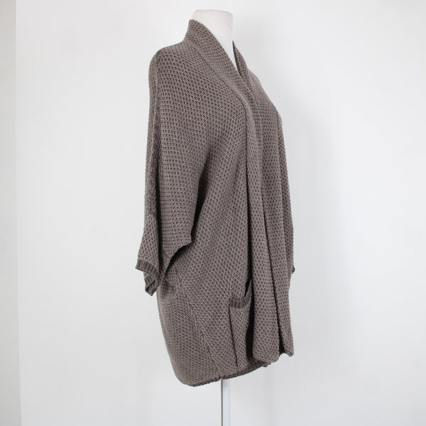 Splendid Sz M Brown Pockets Over Sized Knit Cotton Nylon Silk Wrap Sweater
