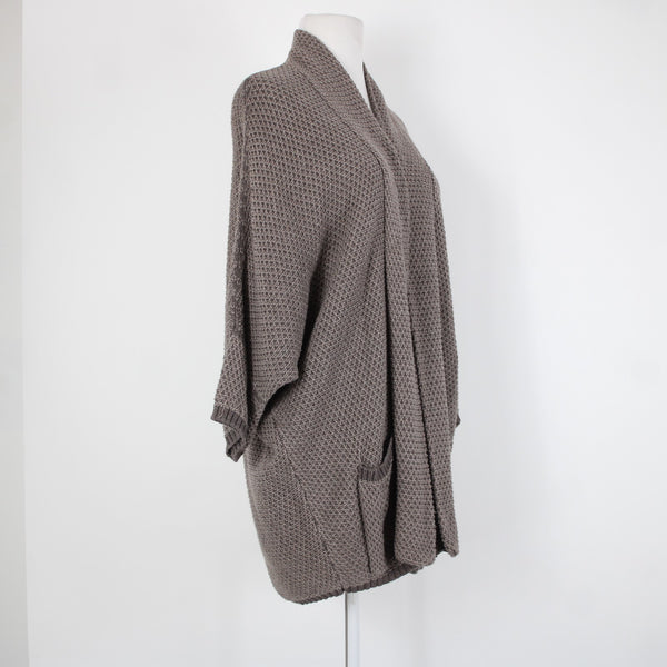 Splendid Sz M Brown Pockets Over Sized Knit Cotton Nylon Silk Wrap Sweater