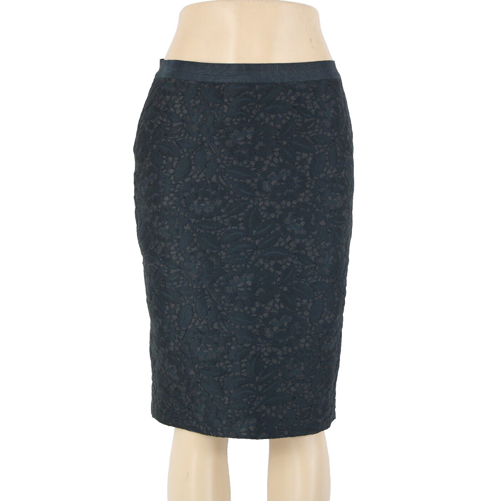 Ann Taylor S 4 Blue Black Grey Lace Overlay Lined 100% Polyester Pencil Skirt