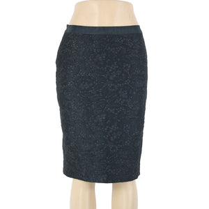 Ann Taylor S 4 Blue Black Grey Lace Overlay Lined 100% Polyester Pencil Skirt