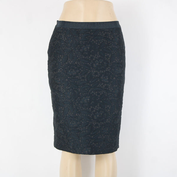Ann Taylor S 4 Blue Black Grey Lace Overlay Lined 100% Polyester Pencil Skirt