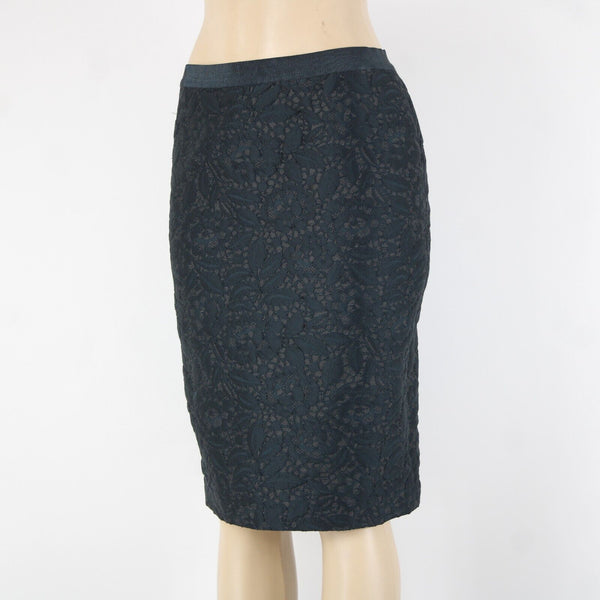 Ann Taylor S 4 Blue Black Grey Lace Overlay Lined 100% Polyester Pencil Skirt