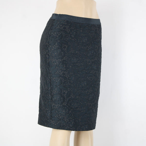 Ann Taylor S 4 Blue Black Grey Lace Overlay Lined 100% Polyester Pencil Skirt