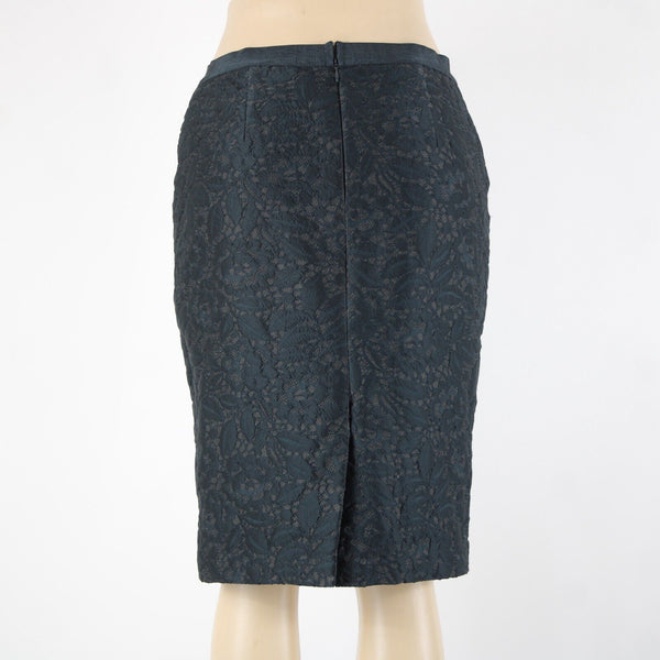 Ann Taylor S 4 Blue Black Grey Lace Overlay Lined 100% Polyester Pencil Skirt