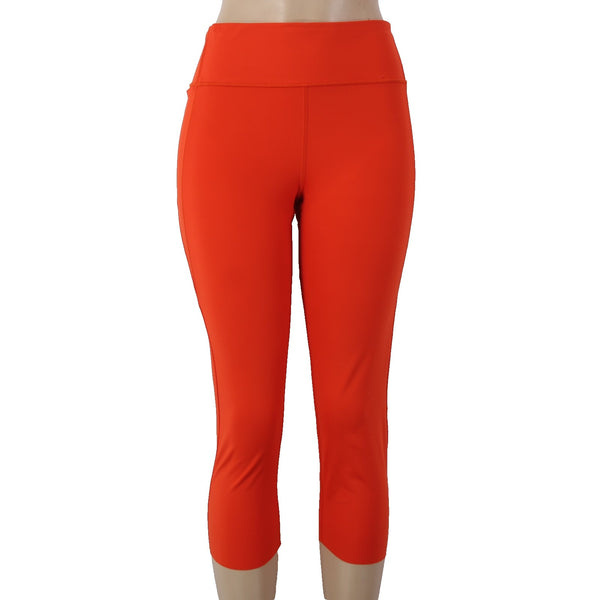 Athleta AW Pant Sz LT x 20 Orange Pull On Pockets Knee Length Poly Spandex