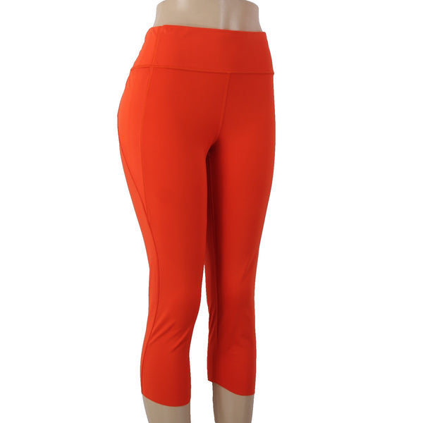 Athleta AW Pant Sz LT x 20 Orange Pull On Pockets Knee Length Poly Spandex