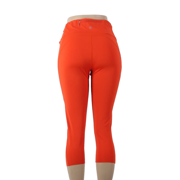 Athleta AW Pant Sz LT x 20 Orange Pull On Pockets Knee Length Poly Spandex