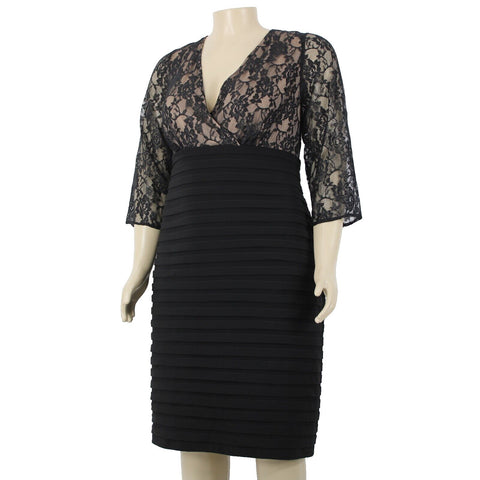 Adrianna Papell NEW $208 Sz 20 Black Tan Lined Lace V Neck Nylon Polyester Dress