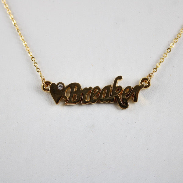HEART BREAKER Name Goldtone Rhinestone Accent 14.5" 4.5" Multi Ring Ext Necklace