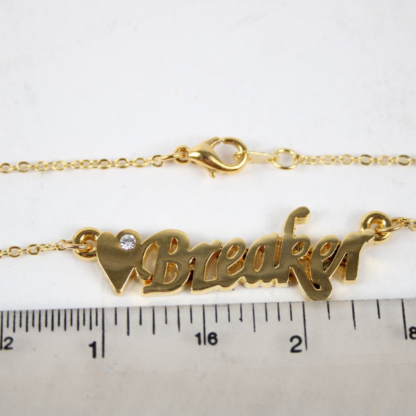 HEART BREAKER Name Goldtone Rhinestone Accent 14.5" 4.5" Multi Ring Ext Necklace