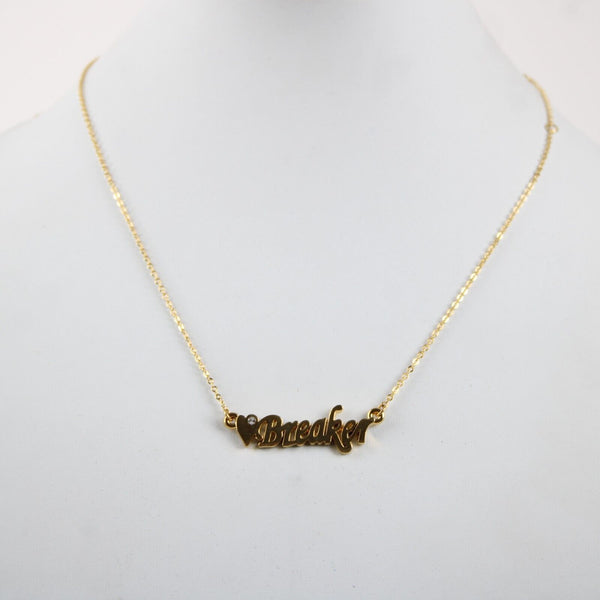HEART BREAKER Name Goldtone Rhinestone Accent 14.5" 4.5" Multi Ring Ext Necklace