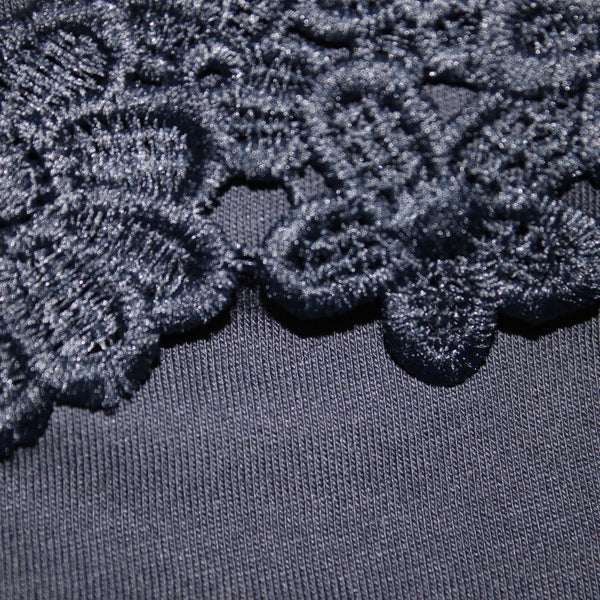 J Jill Top Sz S Navy Blue Lined Embroidered Floral Lace Polyester Cotton  Top