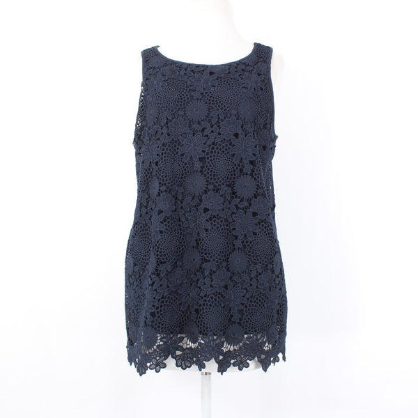 J Jill Top Sz S Navy Blue Lined Embroidered Floral Lace Polyester Cotton  Top