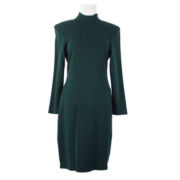 Toula Vintage Sz 4 Dark Green Collared Zip Santana Knit Bodycon Dress