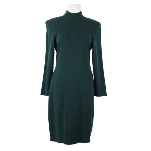 Toula Vintage Sz 4 Dark Green Collared Zip Santana Knit Bodycon Dress