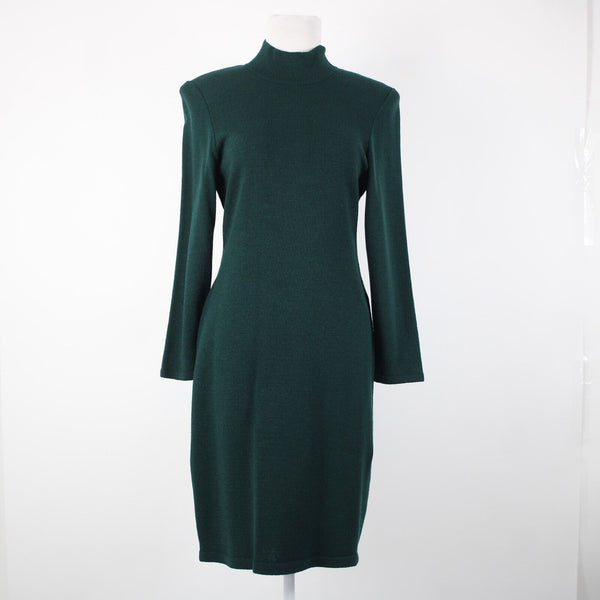 Toula Vintage Sz 4 Dark Green Collared Zip Santana Knit Bodycon Dress