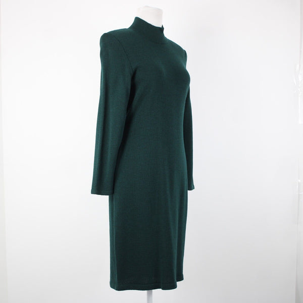 Toula Vintage Sz 4 Dark Green Collared Zip Santana Knit Bodycon Dress