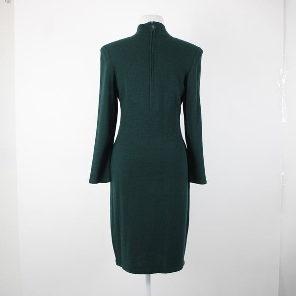 Toula Vintage Sz 4 Dark Green Collared Zip Santana Knit Bodycon Dress