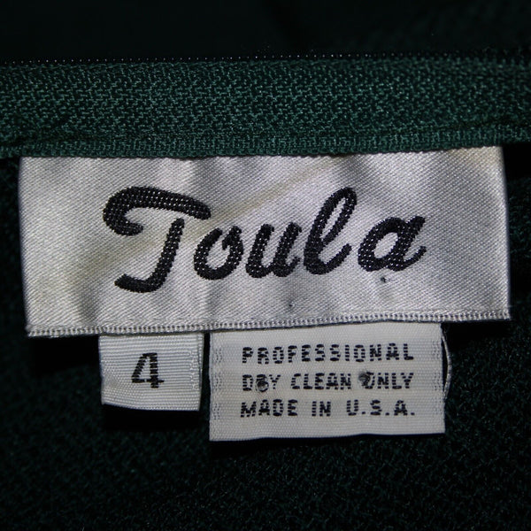 Toula Vintage Sz 4 Dark Green Collared Zip Santana Knit Bodycon Dress
