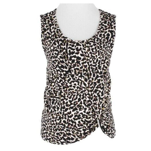 CAbi Sz M Cream Brown Black Animal Twist Bottom Front Modal Blend Knit Top