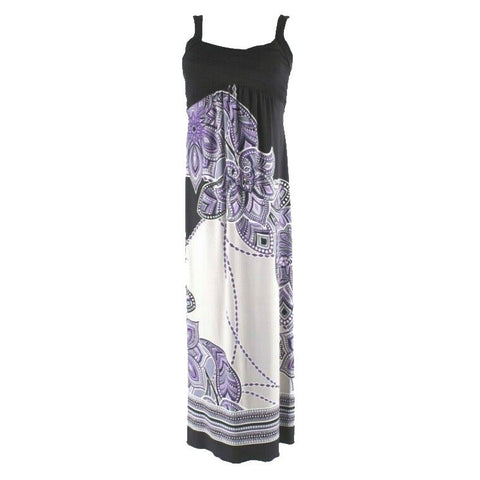 Carole Little Sz 8 Black Purple Gray Multi Long Poly Spandex Maxi Dress 232Y