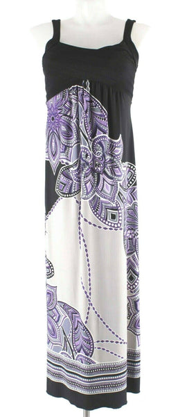 Carole Little Sz 8 Black Purple Gray Multi Long Poly Spandex Maxi Dress 232Y