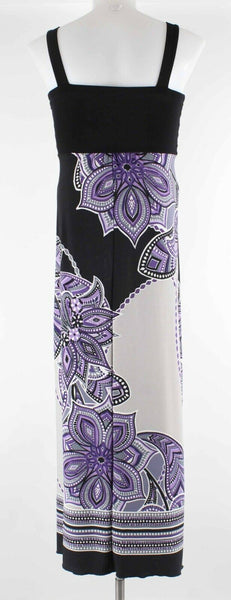 Carole Little Sz 8 Black Purple Gray Multi Long Poly Spandex Maxi Dress 232Y