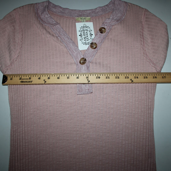 Kori America NEW $50 Sz S Mauve Pink Rib Contrast Cap Sleeve Midi Cotton Dress