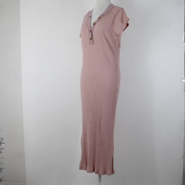 Kori America NEW $50 Sz S Mauve Pink Rib Contrast Cap Sleeve Midi Cotton Dress