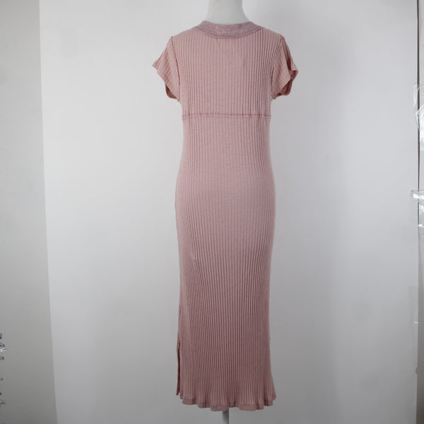 Kori America NEW $50 Sz S Mauve Pink Rib Contrast Cap Sleeve Midi Cotton Dress