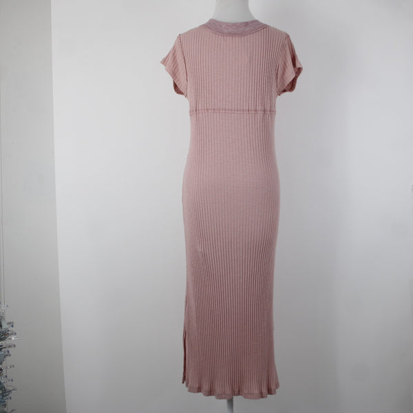 Kori America NEW $50 Sz S Mauve Pink Rib Contrast Cap Sleeve Midi Cotton Dress
