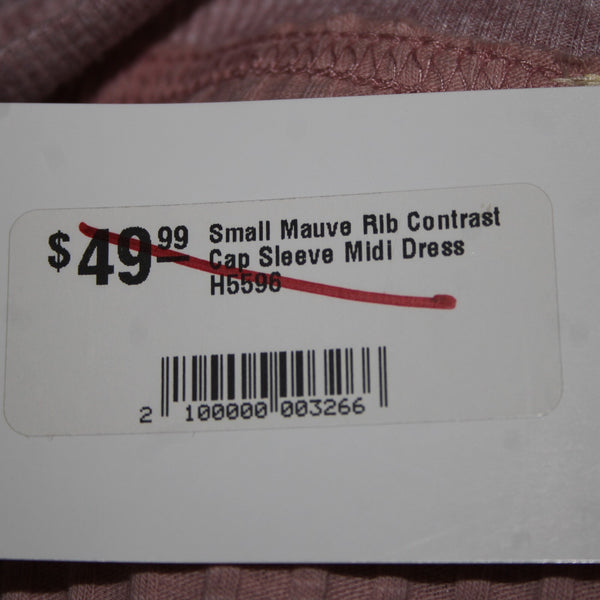 Kori America NEW $50 Sz S Mauve Pink Rib Contrast Cap Sleeve Midi Cotton Dress