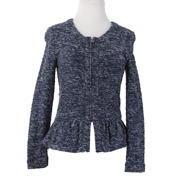 J Crew Sz XS Navy Blue White Zipper Long Sleeve Knit Cotton Acrylic Jacket