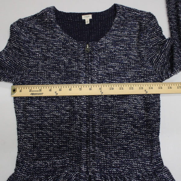 J Crew Sz XS Navy Blue White Zipper Long Sleeve Knit Cotton Acrylic Jacket