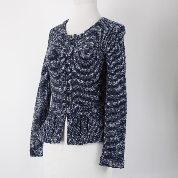 J Crew Sz XS Navy Blue White Zipper Long Sleeve Knit Cotton Acrylic Jacket