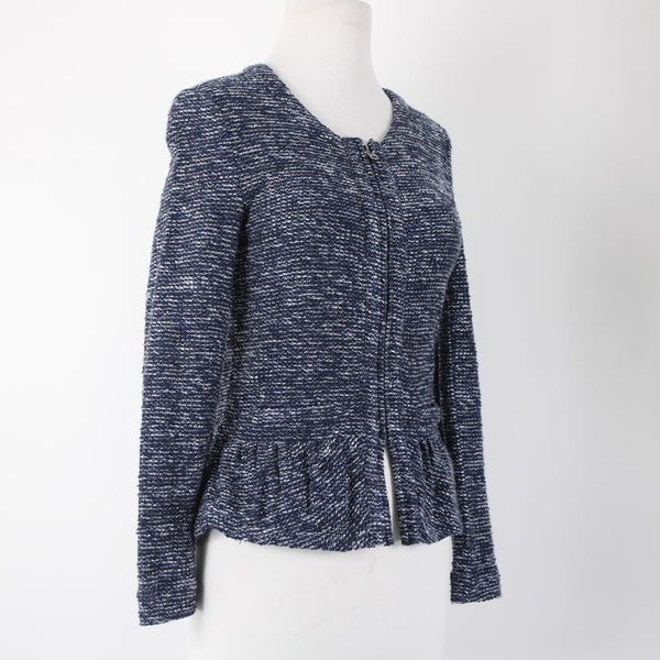 J Crew Sz XS Navy Blue White Zipper Long Sleeve Knit Cotton Acrylic Jacket