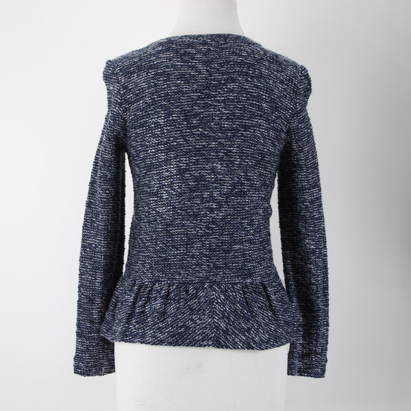 J Crew Sz XS Navy Blue White Zipper Long Sleeve Knit Cotton Acrylic Jacket